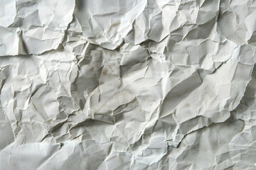 Fototapeta premium Crumpled white paper texture showcasing intricate folds and shadows, suitable for backgrounds