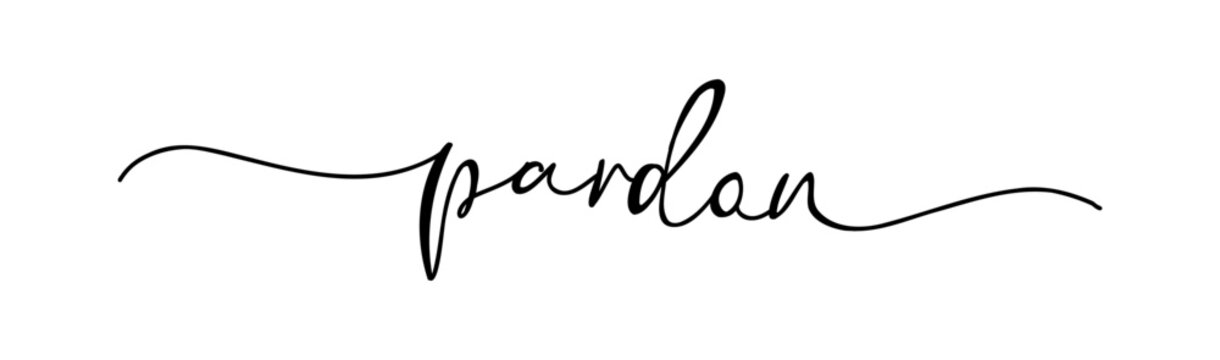 Vector illustration hand Lettering word Pardon isolated on a white background for icon, logo, badge, cards, poster, banner,