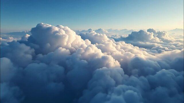 Spectacular View of Soft Cotton-like Clouds Bathed in Gentle Sunrise Light Above the Horizon