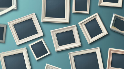 Photo frame collage template vector album mockup on transparent background. Foto memory picture and sellotape sticker. Blank photography card with white border realistic set. Retro snapshot collection