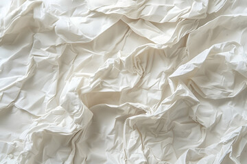 Obraz premium Crumpled white paper texture showcasing intricate folds and shadows, ideal for backgrounds and design