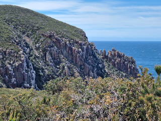 pectacular cliffs of Cape Hauy Tasmania overlooking the ocean, a highlight of the rugged coastal...