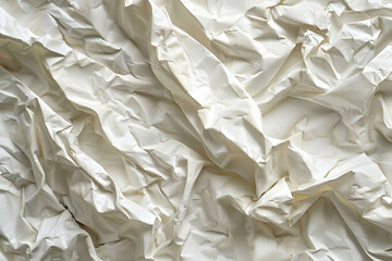 Obraz premium Crumpled white paper texture showcasing intricate folds and shadows for creative backgrounds