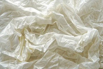 Obraz premium Crumpled white fabric texture showcasing intricate folds and shadows, ideal for backgrounds or textile design
