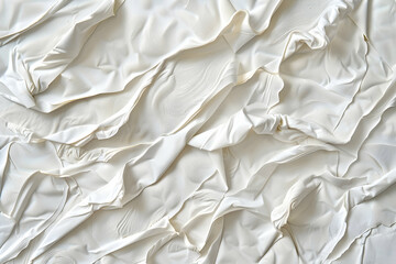 Obraz premium Close-up of crumpled white fabric showcasing intricate textures and soft folds, ideal for backgrounds