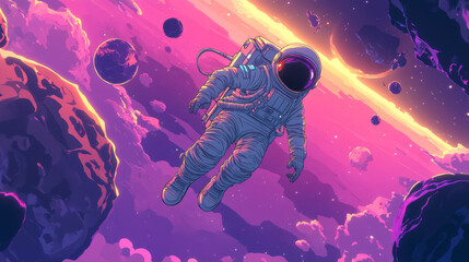 Obraz premium Space game, mobile arcade with astronaut jump on platforms with bonus and asset items on alien planet landscape. Cosmos, universe cartoon 2d gui futuristic adventure with cosmonaut vector illustration