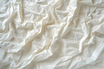 Obraz premium Crumpled white fabric texture showcasing intricate folds and shadows, ideal for backgrounds and textiles (1)