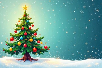 Whimsical illustration of a abstract Christmas tree with colorful balls and strings, christmas trees, festive, abstract art