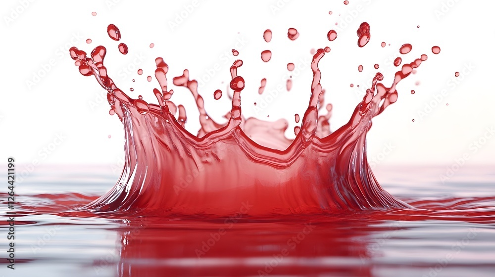 Aufkleber Vibrant Crimson Red Water Splash with Dynamic Flow and Ripples on White Background  Refreshing Liquid in Motion Creating Splashing Dripping and Spraying Effects  Abstract Nature Photography