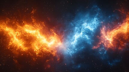 Fototapeta premium Cosmic Collision, A Vibrant Interstellar Cloud Formation of Opposing Energies