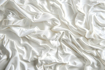 Fototapeta premium Soft, flowing white satin fabric draped elegantly, creating a luxurious and serene backdrop