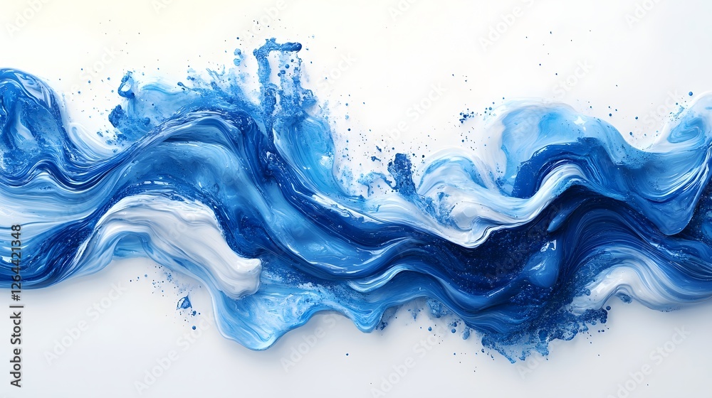 Aufkleber Vibrant Fluid Dynamics   Swirling and splashing blue paint creates a mesmerizing abstract art design with dynamic movement and elegant flowing textures