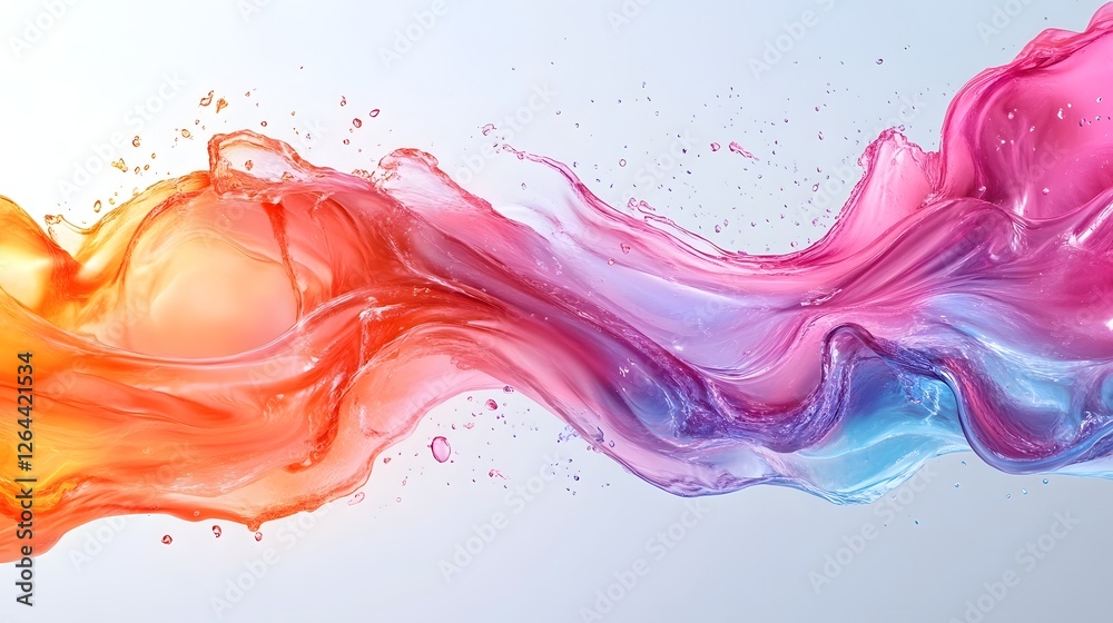 Poster Vibrant Fluid Motion Splash Abstract Digital Art with Colorful Vivid Blending Waves of Paint  Dynamic and mesmerizing visual representation of energy transformation and creativity