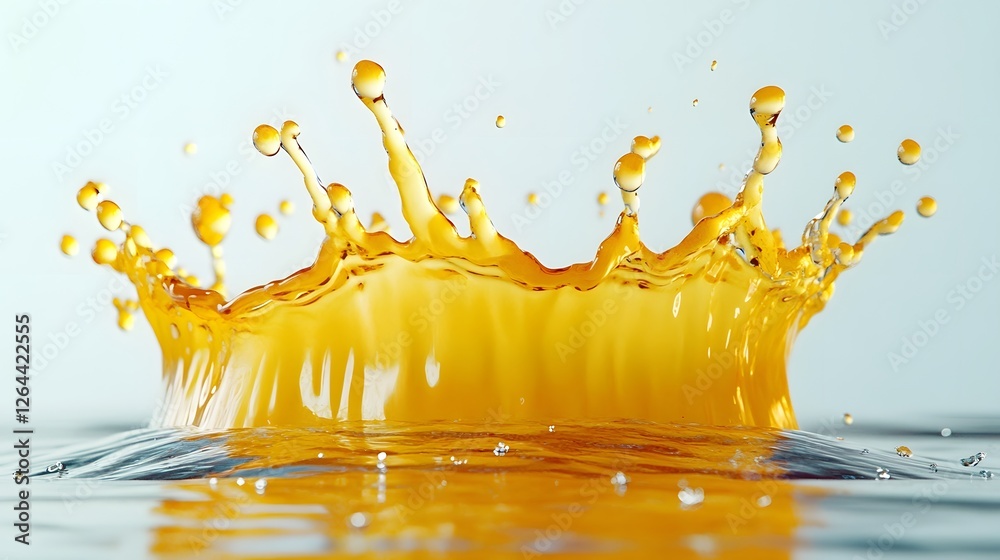 Poster Vibrant orange water splash with liquid droplets bursting in a dynamic and energetic motion  The image showcases the fluidity transparency and curved shapes of the water in a refreshing display