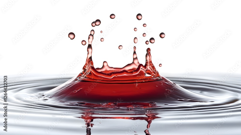 Aufkleber Vibrant red liquid splash creating a dynamic and energetic display of water droplets against a clear translucent background  The powerful