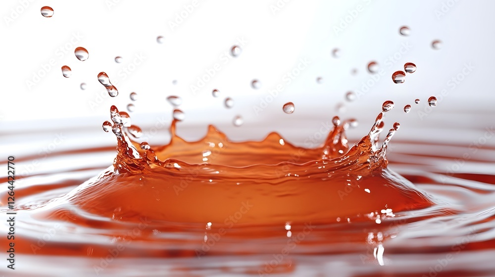 Poster Vibrant red water splash with dramatic circular ripples and reflections creating a dynamic energetic and abstract visual effect