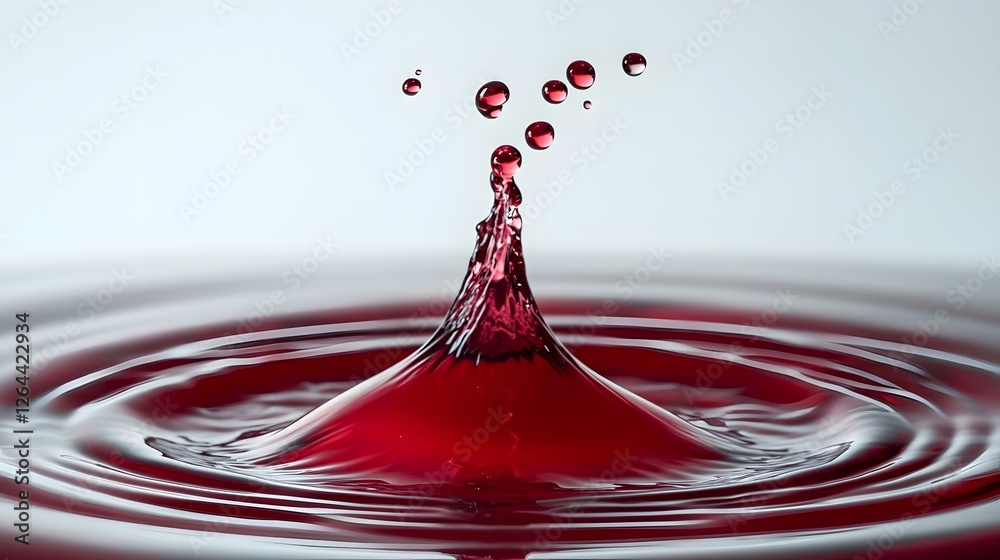 Aufkleber Vibrant red water splash with rippling waves and falling droplets creating a dynamic abstract and visual composition  The vivid crimson color and fluid motion evoke a sense of energy power