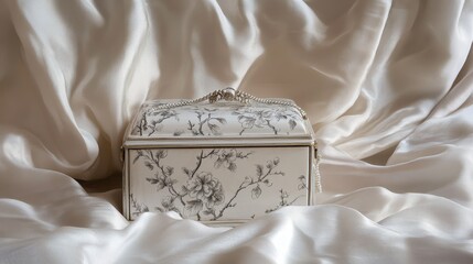 Elegant Decorative Box on Silky Fabric Background with Floral Design