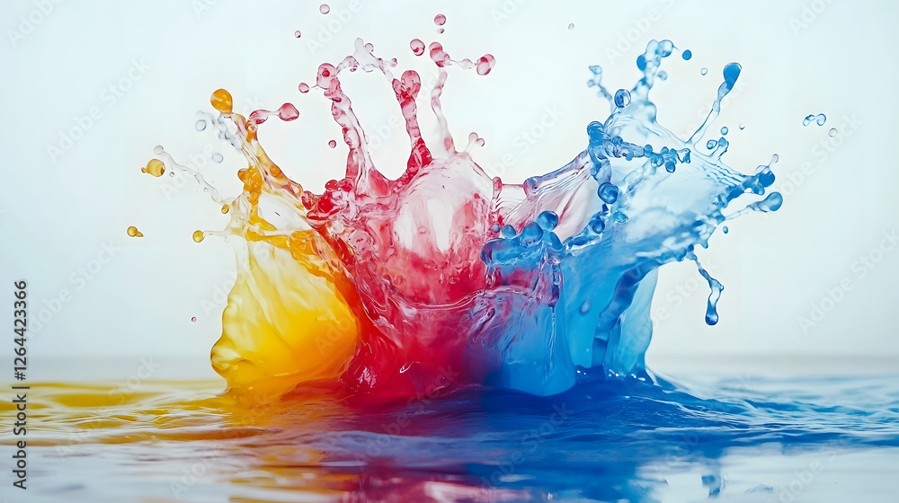 Poster vibrant splash of colorful paint colliding and mixing in dynamic energetic motion creating an captiv