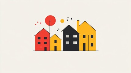 Fototapeta premium Vibrant Minimalist Cityscape Illustration Modern House Design Architecture