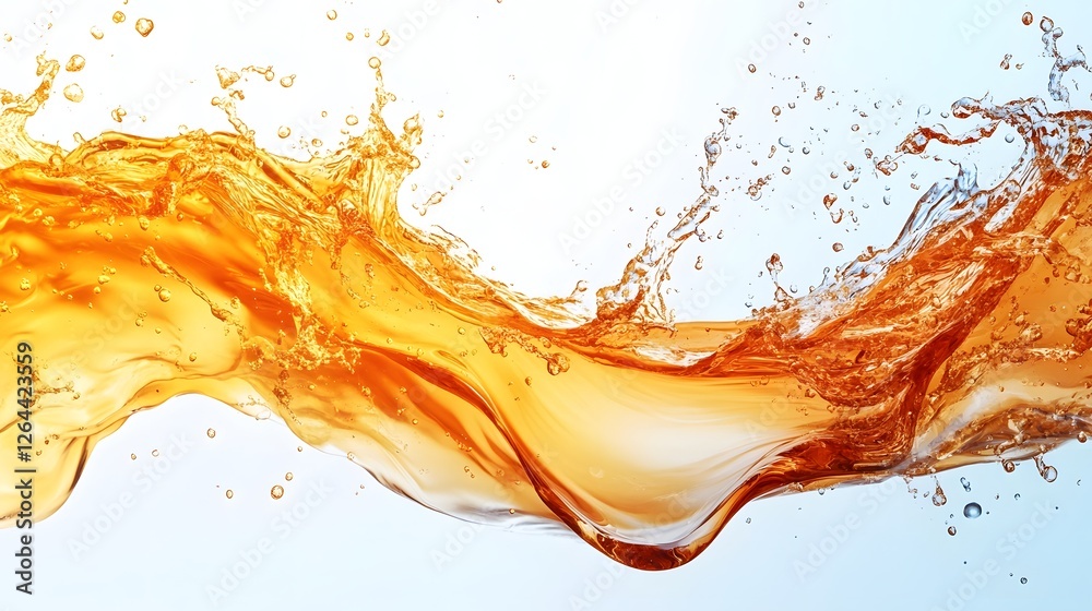 Poster Vibrant Splash of Liquid in Fiery Orange and Yellow Hues Creating Dynamic Motion and Texture  This abstract image captures the energy and movement of a colorful liquid flow