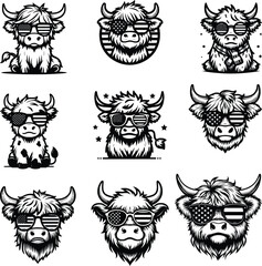 Obraz premium Highland Cow Head Svg,Usa Flag Svg,Highland Cow