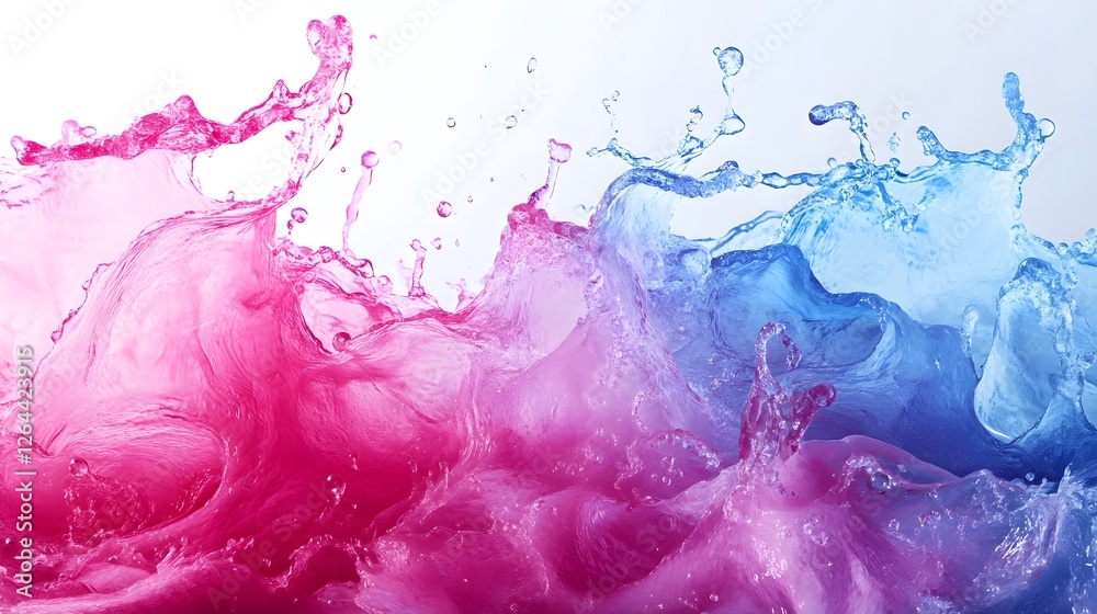 Poster Visually captivating abstract art with a dynamic fluid explosion of vibrant pink and blue gradient colors  creating a mesmerizing flow of movement and energy on an elegant  contemporary background