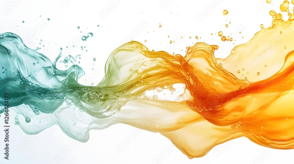 Poster Vivid fluid motion explosion in a vibrant cascade of colors where splashing waves and swirling streams form an digital painting  The dynamic energetic flow evokes a sense of transformation