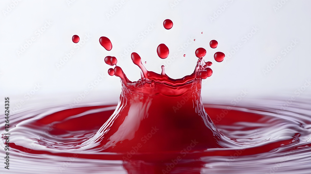 Poster Vivid red water splash and liquid droplet explosion with dynamic movement and colorful design  Abstract background with flowing liquid vibrant colors and a sense of energy and force