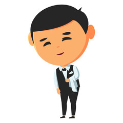 Cartoon Waiter Character with Bowtie, Design Inspiration, Vector, Template, Object