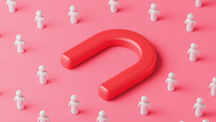 Attracting Customers Magnet Marketing Strategy Concept Red Pink 3d lead sales brand growth target   