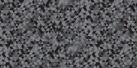 Abstract geometric black and gray background seamless mosaic and low polygon triangle texture wallpaper. Triangle shape retro wall grid pattern geometric ornament tile vector square element.	