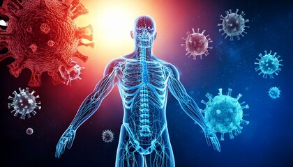 Viral infection visualization human blood cells and virus interaction in a scientific environment