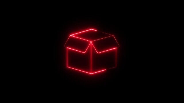 Neon glowing carton box icon animation. Box Illustration Icons motion graphics. Box line icons 4k video footage.