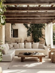 Elegant outdoor living space with natural textures and calming hues