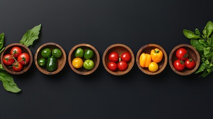 Vibrant vegetables in wooden bowls healthy food photography