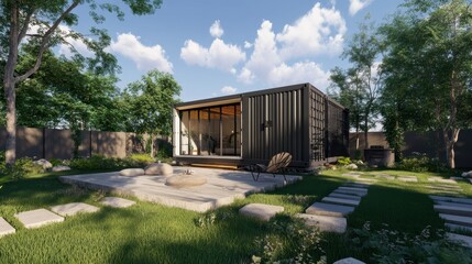 Obraz premium Modern Container House Surrounded by Lush Green Outdoor Space