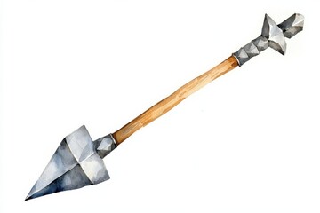 Watercolor illustration of a roman battle spear historical context artwork detailed view ancient weaponry, isolated on white background