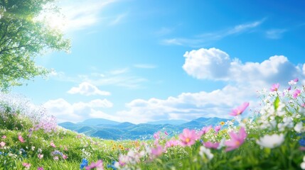 Obraz premium Serene Wildflower Meadow Beneath Blue Skies