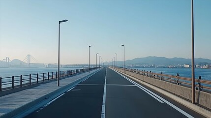 Fototapeta premium Empty Coastal Road Leading To Distant City