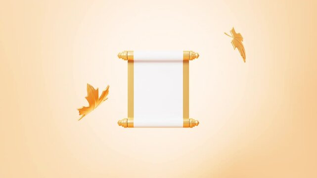 Chinese style empty scroll and golden maple leaves, 3d rendering.