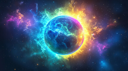 Realistic set of solar eclipse overlay effect on transparent background. Vector illustration of neon blue, yellow, green, purple blazing star edge behind planet in dark sky. Space design elements