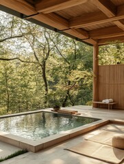 Outdoor spa with pool and surrounding nature view