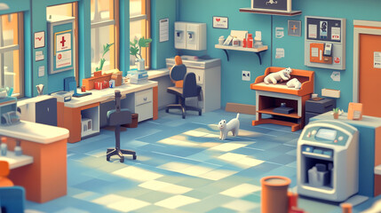 Veterinary clinic interior, vet with furniture