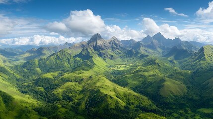 Obraz premium Lush Green Mountain Range Under a Blue Sky
