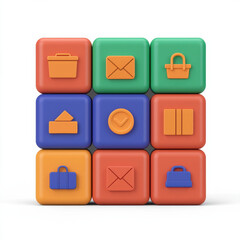 Colorful 3D blocks with shopping and email icons