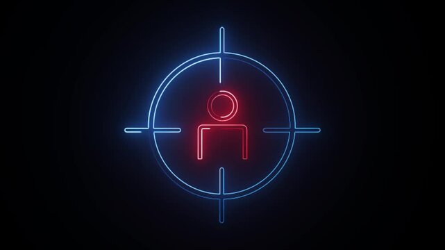 Abstract target icon  neon animation on a black background.