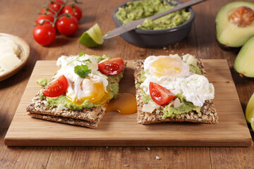 Crunchy Bread Toast with Poached Egg and Avocado - Healthy Eating