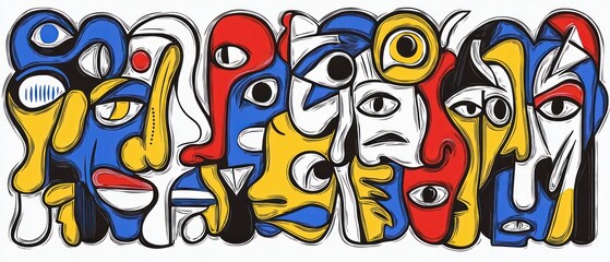 Obraz premium Abstract Colorful Cubist Faces Composition