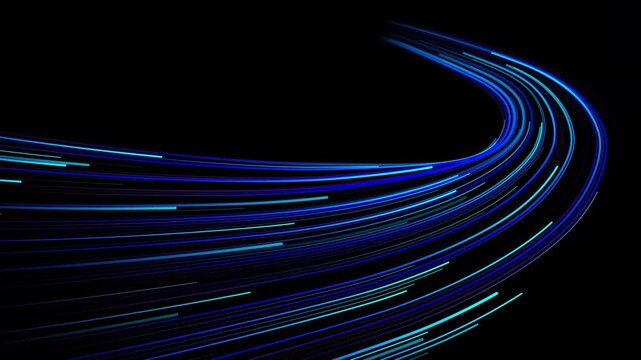 high speed blue line abstract technology background digital fiber hi tech concept. speed light line motion blur on dark background, data transfer simulation.
